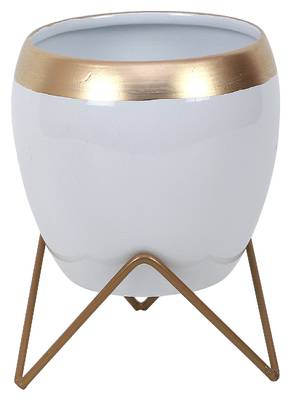 Apple Shape Metal White & Gold Planter Set of 2 2