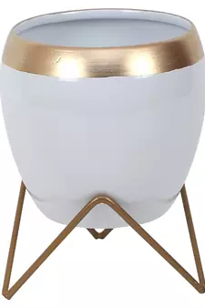 Apple Shape Metal White & Gold Planter Set of 2