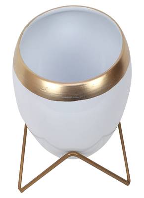 Apple Shape Metal White & Gold Planter Set of 2 3