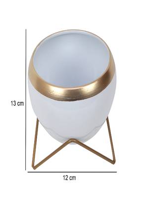 Apple Shape Metal White & Gold Planter Set of 2 4
