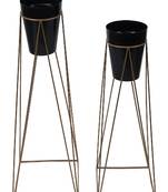 Big Pot Shape Black Planter with Wide Stand Set of 2