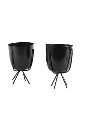 Black Table Top Planter with Stand Set of 2 1