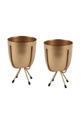 Gold Table Top Planter with Stand Set of 2 1