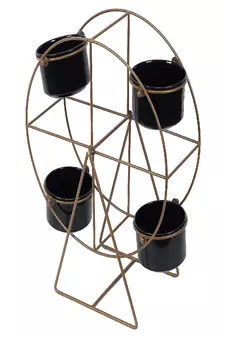 Revolving Wheel Gold & Black Planter Stand