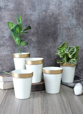 White & Gold Pot Planter Set of 5 1