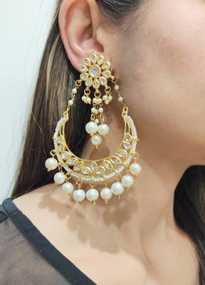 Erum white Kundan Chandbali Earrings 1