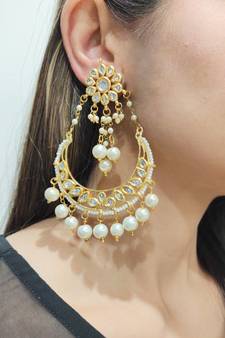 Erum white Kundan Chandbali Earrings