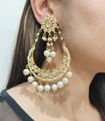 Erum white Kundan Chandbali Earrings