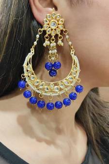 Erum Blue Kundan Chandbali Earrings