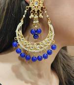 Erum Blue Kundan Chandbali Earrings
