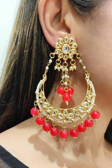 Erum Red Kundan Chandbali Earrings