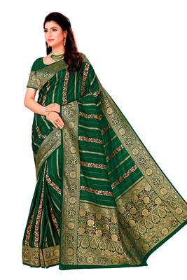 Green woven art silk sarees saree with blouse 1