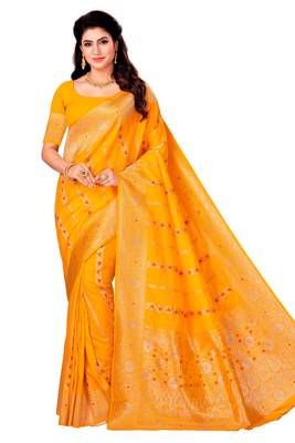 Golden woven art silk sarees saree with blouse 1