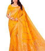 Golden woven art silk sarees saree with blouse