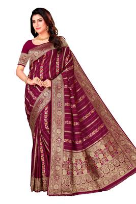 Purple woven art silk sarees saree with blouse 1