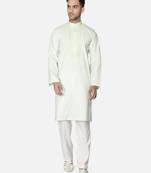 Hand Embroidered Lucknawi Chikankari Light Green Cotton Kurta For Men's
