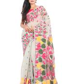 Sweta Cotton Blend Jamdani Saree White 