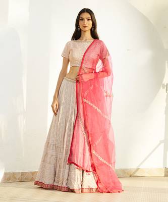 Light Pink Chikan Lehenga With Rani Pink Dupatta 1