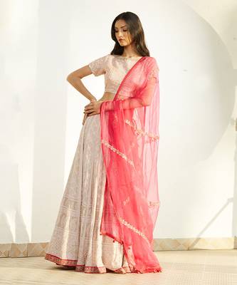 Light Pink Chikan Lehenga With Rani Pink Dupatta 2