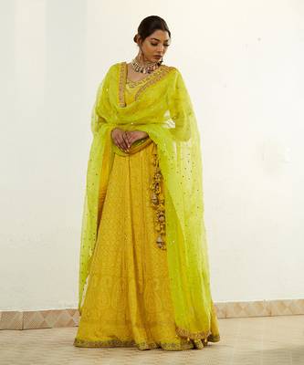 Yellow Chikan Lehenga Set 1