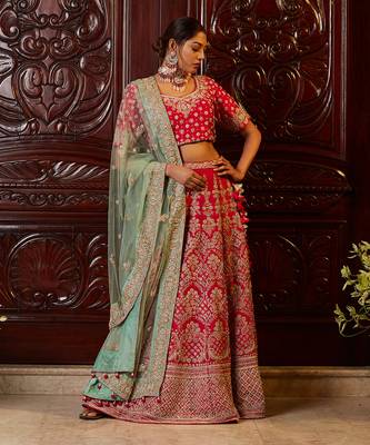 Dark Pink Lehenga With Mint Green Dupatta 1