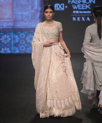 Light Pink Chikan Mukaish Lehenga Set 2