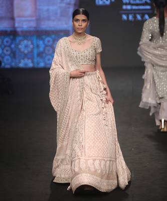 Light Pink Chikan Mukaish Lehenga Set 1