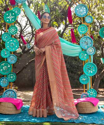 Multicolor printed linen saree with blouse 1