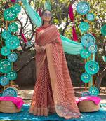 Multicolor printed linen saree with blouse