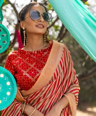 Multicolor printed linen saree with blouse 3