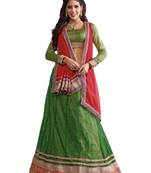 Green embroidered net unstitched lehenga-choli