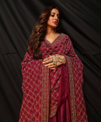 Wine Anarkali With Sharara And Dupatta 2