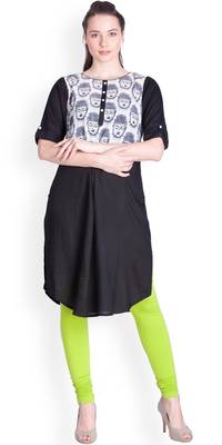  Lyra Yellow Green Free Size Churidar Leggings 2