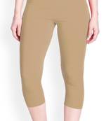 Beige Cotton Plain Capri Leggings for Women