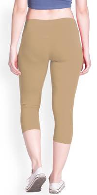 Beige Cotton Plain Capri Leggings for Women 2