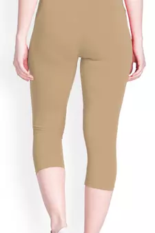 Beige Cotton Plain Capri Leggings for Women