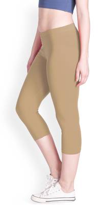 Beige Cotton Plain Capri Leggings for Women 3
