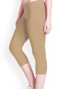 Beige Cotton Plain Capri Leggings for Women
