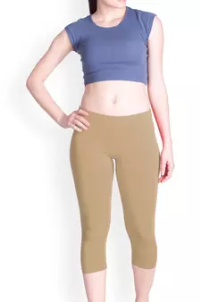 Beige Cotton Plain Capri Leggings for Women