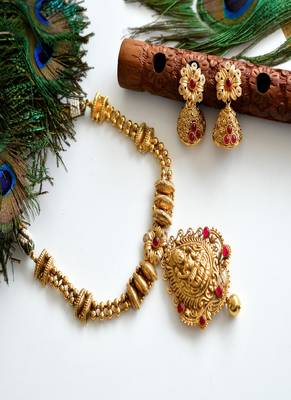 Antique nagaas kemp Lakshmi necklace set dj07818 1