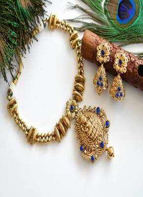 Antique Nagaas blue Lakshmi necklace set dj07821 1