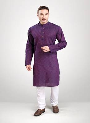 RG Designers Dark Purple Self Textured Kurta Set For Mens 1