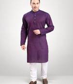 RG Designers Dark Purple Self Textured Kurta Set For Mens