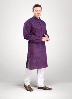 RG Designers Dark Purple Self Textured Kurta Set For Mens 2
