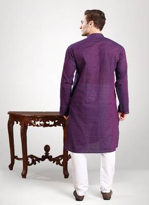 RG Designers Dark Purple Self Textured Kurta Set For Mens 3