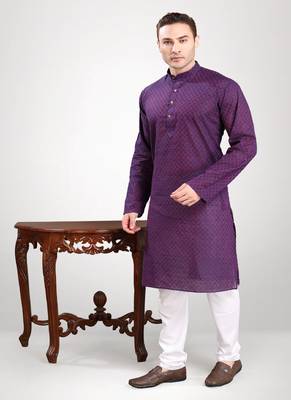 RG Designers Dark Purple Self Textured Kurta Set For Mens 4