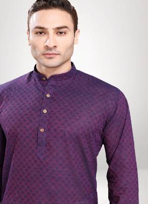 RG Designers Dark Purple Self Textured Kurta Set For Mens 5