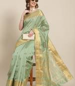 Green embroidered cotton silk saree with blouse