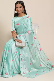 Light blue embroidered georgette saree with blouse