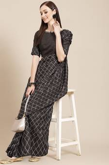 Black plain silk saree with blouse
